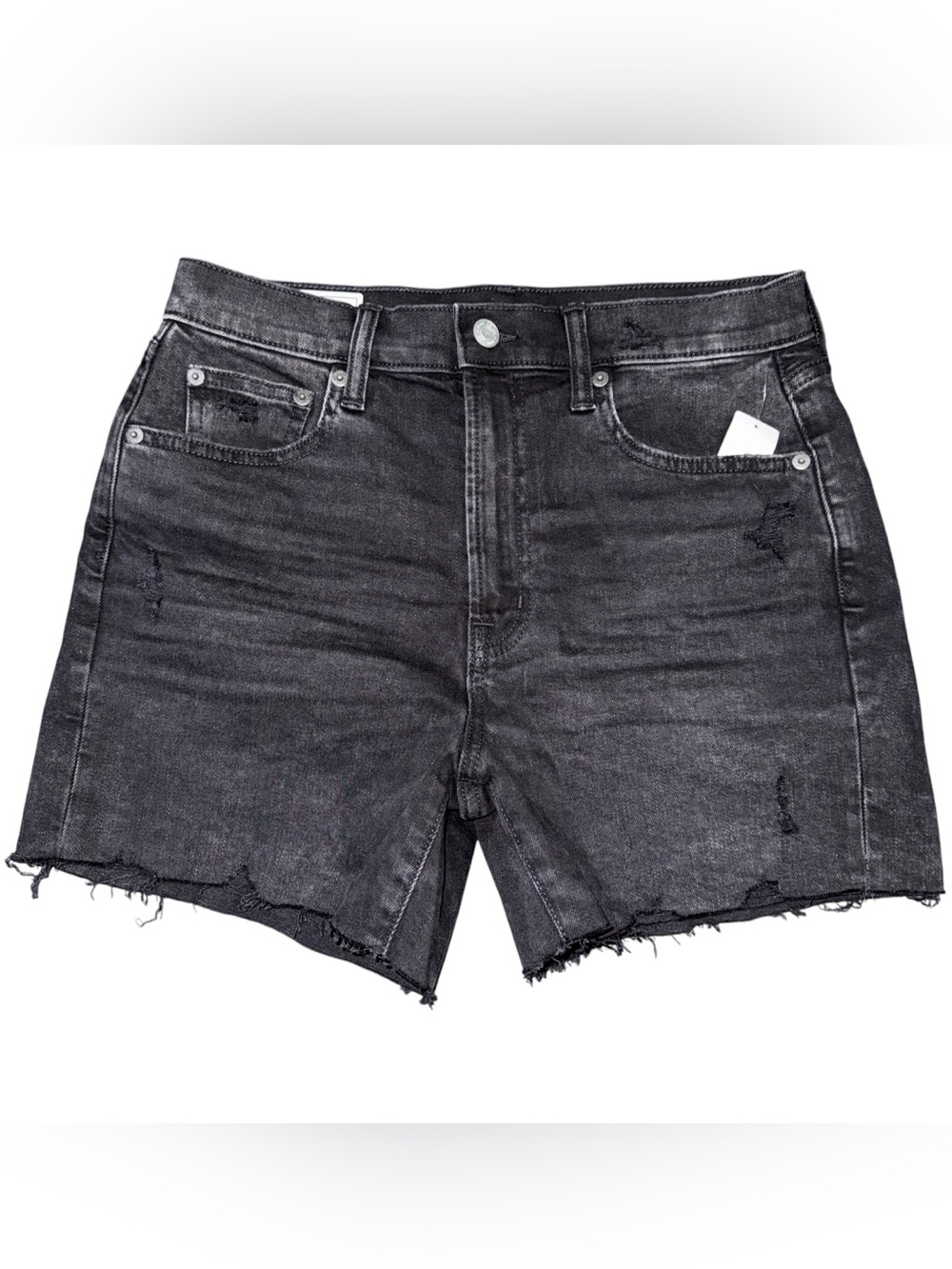 GAP 4” High Rise Washed Black Denim Shorts Distressed NEW Womens 27/4 Stretch